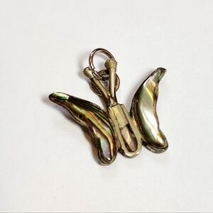 Tiny silver butterfly Charm, Pendant with abalone wings and body